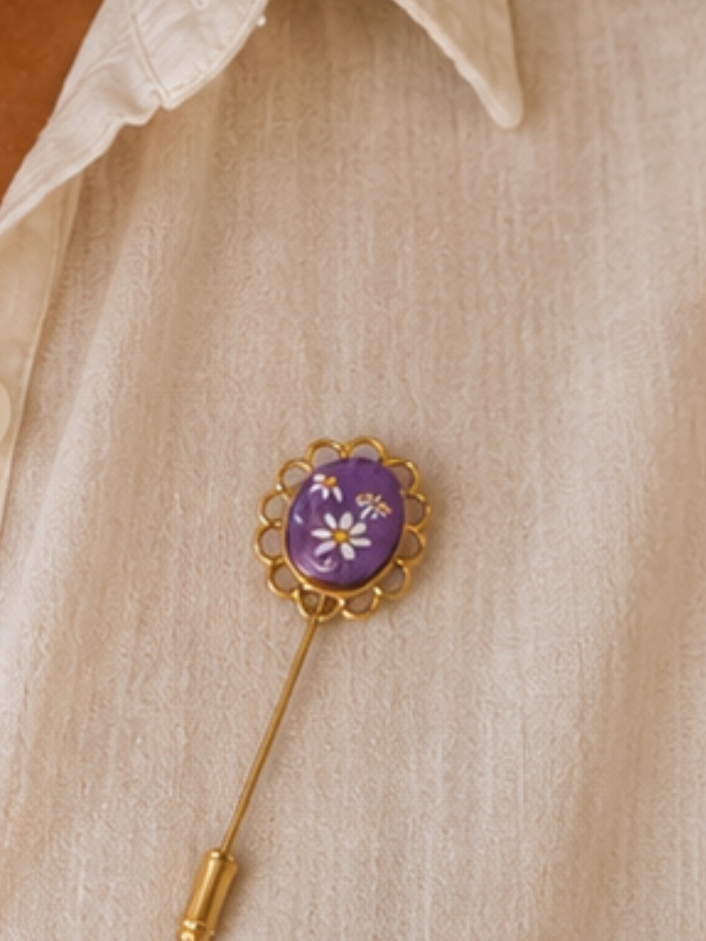 vintage amethyst purple flower gold tone metal stick pin brooch - Picture 1 of 2